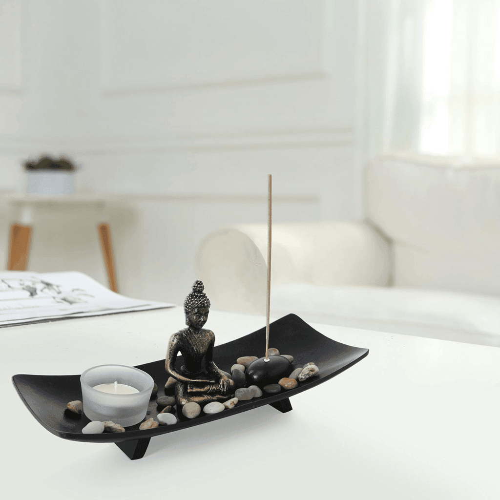 10 Ideias Criativas de Presentes para o Dia das Mães 43 MyGift Kit De Mesa De Jardim De Pedra Para Meditação Zen Com Bandeja De Madeira, Estátua De Buda, Pedras, Vela Leve De Vidro E Suporte Para Queimador de Incenso