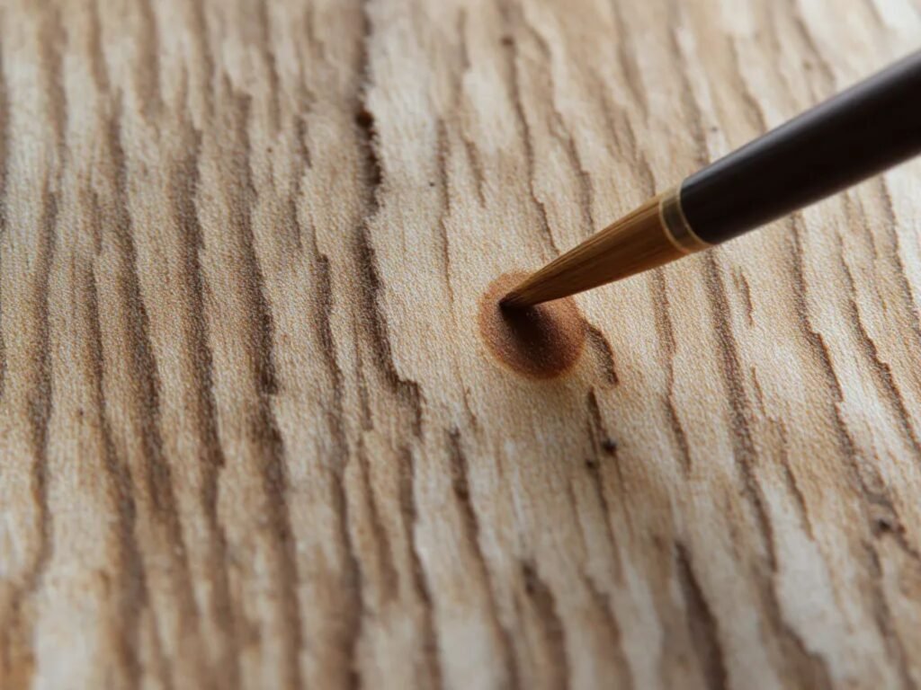 Dry brush é produto de pincel quase sem água, gerando traços ásperos e rústicos. É ideal para texturizar madeira, pedras, superfícies rugosas e detalhes de roupas.