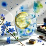 Natureza morta hiper realista em aquarela com copo de agua flores e reflexos – demonstrando glazing dry brush e lifting para efeitos realistas profissionais